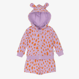 Stella McCartney Kids-طقم شورت أطفال بناتي قطن عضوي لون بنفسجي | Childrensalon Outlet