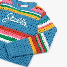 Stella McCartney Kids-Полосатый вязаный синий пуловер для девочек | Childrensalon Outlet