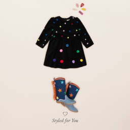 Stella McCartney Kids-فستان بوم بوم مخمل لون أسود | Childrensalon Outlet