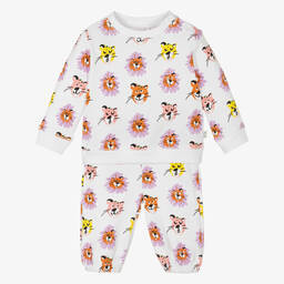 Stella McCartney Kids-Girls White Cotton Big Cat Logo Tracksuit | Childrensalon Outlet