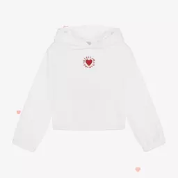 Stella McCartney Kids-توب هودي بطبعة قلب قطن عضوي لون أبيض للبنات | Childrensalon Outlet