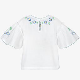 Stella McCartney Kids-بلوز قطن عضوي مطرز لون أبيض للبنات | Childrensalon Outlet