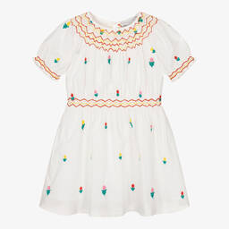 Stella McCartney Kids-Белое платье с вышитыми цветами | Childrensalon Outlet