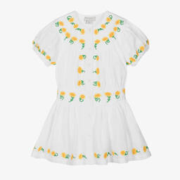 Stella McCartney Kids-Girls White Linen Sunflower Dress | Childrensalon Outlet