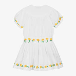 Stella McCartney Kids-Girls White Linen Sunflower Dress | Childrensalon Outlet