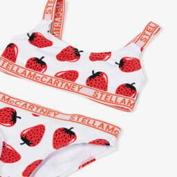 Stella McCartney Kids-Girls White Strawberry Print Bikini (UPF50+) | Childrensalon Outlet