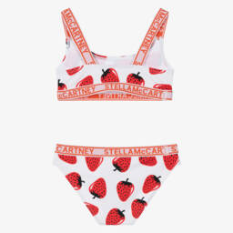 Stella McCartney Kids-Girls White Strawberry Print Bikini (UPF50+) | Childrensalon Outlet