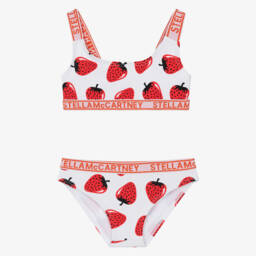 Stella McCartney Kids-Girls White Strawberry Print Bikini (UPF50+) | Childrensalon Outlet