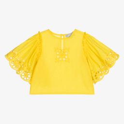 Stella McCartney Kids-بلوز قطن عضوي لون أصفر فاقع للبنات | Childrensalon Outlet