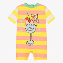 Stella McCartney Kids-Солнцезащитный костюм для девочек в желто-розовую полоску | Childrensalon Outlet