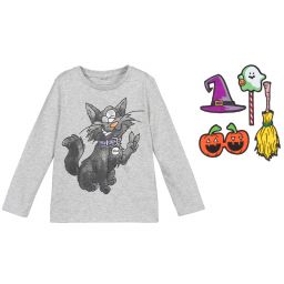 Stella McCartney Kids-Серый хлопковый топ Lucky Cat | Childrensalon Outlet