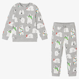 Stella McCartney Kids-Серый спортивный костюм из органического хлопка с белыми медведями | Childrensalon Outlet