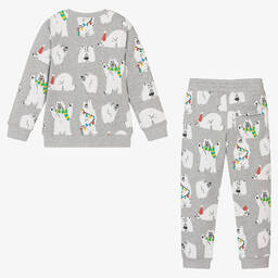 Stella McCartney Kids-Серый спортивный костюм из органического хлопка с белыми медведями | Childrensalon Outlet