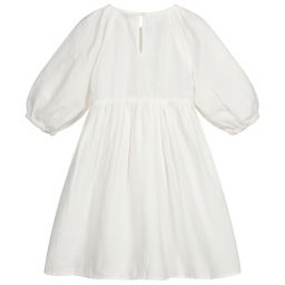Stella McCartney Kids-Льняное платье цвета айвори со сборками | Childrensalon Outlet