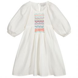 Stella McCartney Kids-Льняное платье цвета айвори со сборками | Childrensalon Outlet