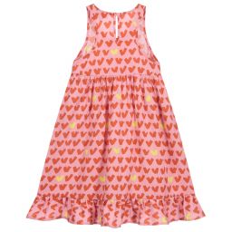 Stella McCartney Kids-Розово-красное платье из вискозы с сердечками | Childrensalon Outlet