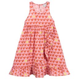 Stella McCartney Kids-Розово-красное платье из вискозы с сердечками | Childrensalon Outlet