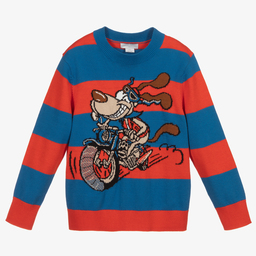 Stella McCartney Kids-Свитер в красную и синюю полоску с собакой | Childrensalon Outlet