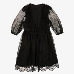 Stella McCartney Kids-Teen Black Broderie Silk Dress | Childrensalon Outlet