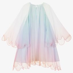 Stella McCartney Kids-فستان تينز بناتي حرير لون أزرق وزهري | Childrensalon Outlet