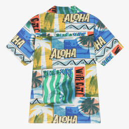 Stella McCartney Kids-Голубая хлопковая рубашка с гавайским принтом | Childrensalon Outlet