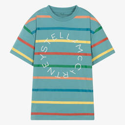 Stella McCartney Kids-Teen Boys Blue Striped Cotton T-Shirt | Childrensalon Outlet