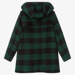 Stella McCartney Kids-Teen Boys Green & Black Check Badge Coat | Childrensalon Outlet