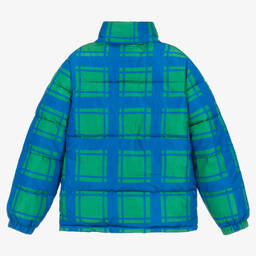 Stella McCartney Kids-Сине-зеленый пуховик в клетку для мальчиков-подростков | Childrensalon Outlet