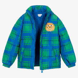 Stella McCartney Kids-Сине-зеленый пуховик в клетку для мальчиков-подростков | Childrensalon Outlet