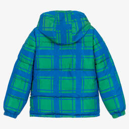 Stella McCartney Kids-Сине-зеленый пуховик в клетку для мальчиков-подростков | Childrensalon Outlet