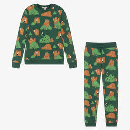 Stella McCartney Kids-Зеленый спортивный костюм из органического хлопка с медведями | Childrensalon Outlet