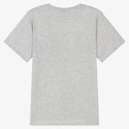 Stella McCartney Kids-Серая хлопковая футболка с карманом-медвежонком | Childrensalon Outlet