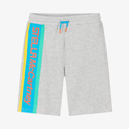Stella McCartney Kids-Teen Boys Grey Cotton Logo Print Shorts | Childrensalon Outlet