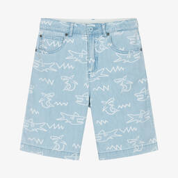 Stella McCartney Kids-Teen Boys Light Blue Cotton Shark Shorts | Childrensalon Outlet