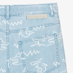 Stella McCartney Kids-Teen Boys Light Blue Cotton Shark Shorts | Childrensalon Outlet