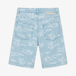 Stella McCartney Kids-Teen Boys Light Blue Cotton Shark Shorts | Childrensalon Outlet
