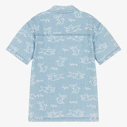 Stella McCartney Kids-Teen Boys Light Blue Denim Shark Shirt | Childrensalon Outlet