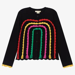 Stella McCartney Kids-Черный кардиган с блестящими радужными полосками | Childrensalon Outlet