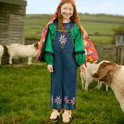 Stella McCartney Kids-Синий джинсовый полукомбинезон с цветами | Childrensalon Outlet