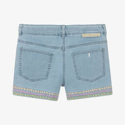 Stella McCartney Kids-Teen Girls Blue Embroidered Denim Shorts | Childrensalon Outlet