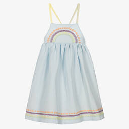 Stella McCartney Kids-Teen Girls Blue Embroidered Linen Dress | Childrensalon Outlet