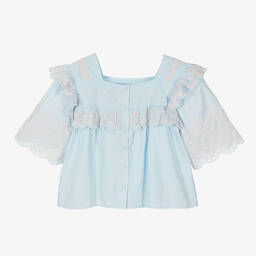 Stella McCartney Kids-Розово-голубая хлопковая блузка | Childrensalon Outlet