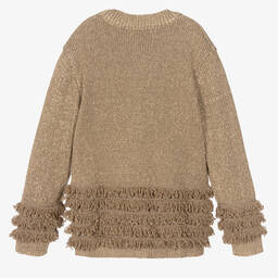 Stella McCartney Kids-كارديغان مزيج قطن عضوي محبوك لون ذهبي | Childrensalon Outlet