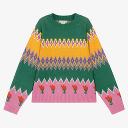 Stella McCartney Kids-Teen Girls Green & Pink Tulip Sweater | Childrensalon Outlet