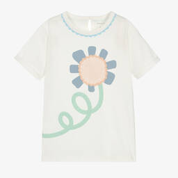 Stella McCartney Kids-Teen Girls Ivory Cotton Flower T-Shirt | Childrensalon Outlet