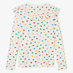 Stella McCartney Kids-توب بطبعة قلوب قطن عضوي لون عاجي تينز بناتي | Childrensalon Outlet
