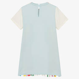 Stella McCartney Kids-Кремовое хлопковое платье с попугаями и бахромой | Childrensalon Outlet