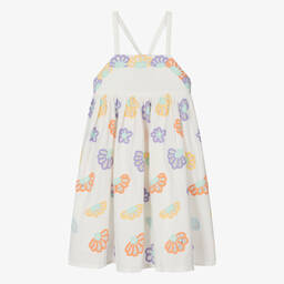 Stella McCartney Kids-فستان بطبعة ورود كتان لون عاجي | Childrensalon Outlet