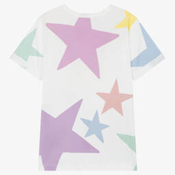 Stella McCartney Kids-Кремовая футболка из органического хлопка со звездами | Childrensalon Outlet