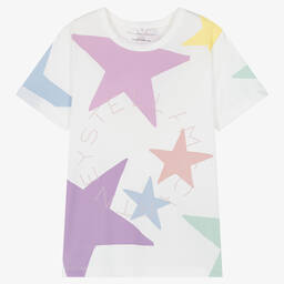 Stella McCartney Kids-Кремовая футболка из органического хлопка со звездами | Childrensalon Outlet